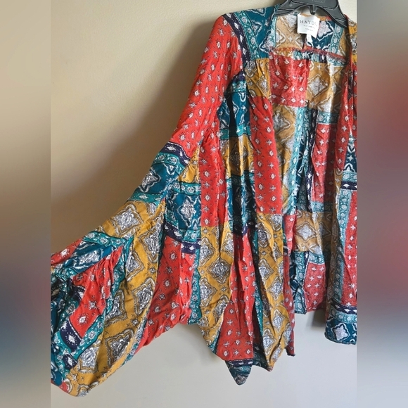 Women's Hayden Los Angeles Patchwork Boho Kimono Duster, Size Large - Picture 3 of 4